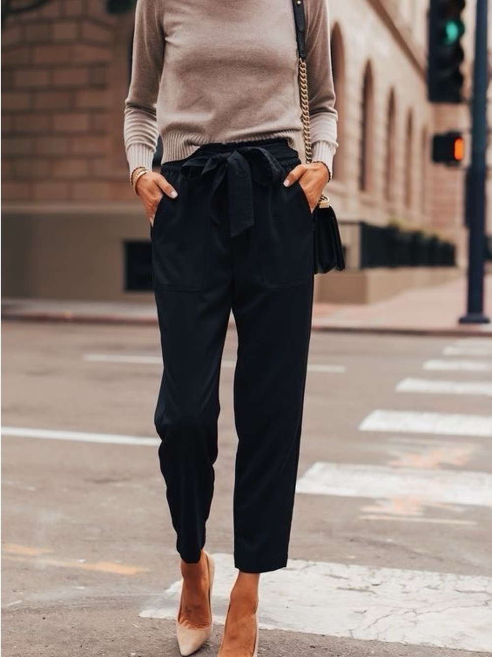 Banana Republic Black Paperbag Tie-Waist Ankle Pants